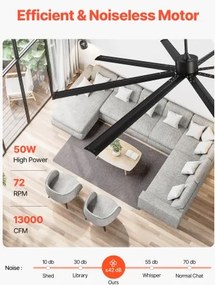VEVOR 244 cm Aluminum Ceiling Fan Without Light Remote Control DC Motor Black