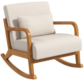 HOMCOM Κουνιστή πολυθρόνα σε ρετρό στυλ, ξύλο καουτσούκ, 64,5 cm x 92 cm x 81, 5 cm, Μπεζ + Καφέ