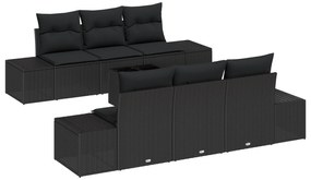 vidaXL σετ καναπέ κήπου 7 τεμαχίων με μαξιλάρια μαύρο πολυ-ρατάν