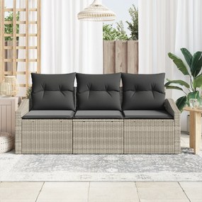 vidaXL Σετ Καναπέ 3 Τεμαχίων με Μαξιλάρια Ανοιχτό Γκρι Πολυ Ρατάν