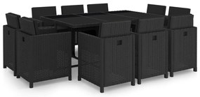 vidaXL Σετ Τραπεζαρίας Εξ. Χώρου 11 τεμ Μαύρο Συνθ. Ρατάν με Μαξιλάρια