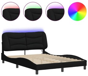 Πλαίσιο Κρεβατιού με LED Μαύρο 140x190 εκ. Υφασμάτινο - Μαύρο