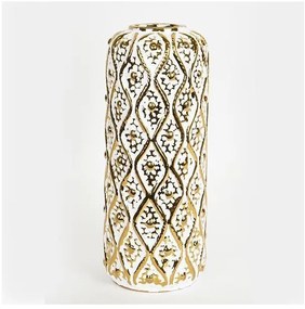 Βάζο Κεραμικό Λευκό &amp; Χρυσό 15x15x37cm 752-20241 Estheti-752-20241-Λευκό-Χρυσό 752-20241