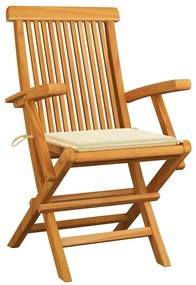 vidaXL Καρέκλες Κήπου 2 τεμ. από Μασίφ Ξύλο Teak με Κρεμ Μαξιλάρια