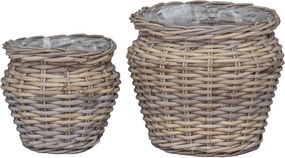 vidaXL Καλάθι φυτών με αποθήκευση 2 pcs Γκρι Ρατάν Lacak