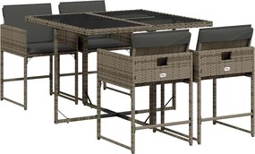 vidaXL Σετ Τραπεζαρίας Κήπου 5 τεμ. Γκρι Συνθ. Ρατάν με Μαξιλάρια