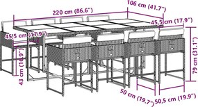 vidaXL Σετ Τραπεζαρίας Κήπου 9 τεμ. Γκρι Συνθ. Ρατάν με Μαξιλάρια