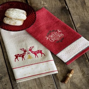 Πετσέτες Χριστουγεννιάτικες Deer Love (Σετ 2τμχ) Ecru-Red Nima Σετ Πετσέτες 30x50cm