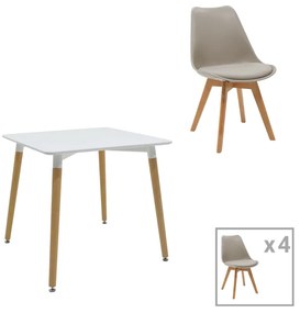 Intrahome Τραπεζαρία Natali-Gaston σετ 5τεμ Intrahome MDF και ξύλο οξιάς σε γκρι-λευκή-φυσική απόχρωση 80x80x76εκ | SKU: INTRAPA-382111144
