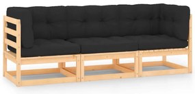 vidaXL Σαλόνι Κήπου Σετ 3 Τεμαχίων από Μασίφ Ξύλο Πεύκου με Μαξιλάρια