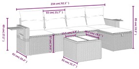 vidaXL Σαλόνι Κήπου 6 Τεμαχίων από Γκρι Συνθετικό Ρατάν με Μαξιλάρια