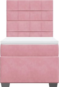 vidaXL Κρεβάτι Boxspring με Στρώμα Ροζ 90x200 εκ. Βελούδινο
