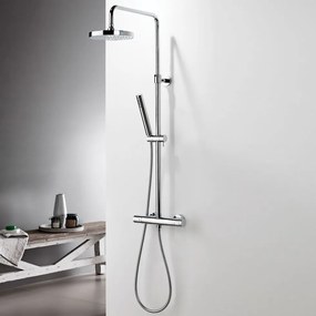 Eurorama Thermo Round Chrome Μπαταρία Ντους 2 Εξόδων με Κολώνα Ρυθμιζόμενου Ύψους 76-137εκ. 615065-100