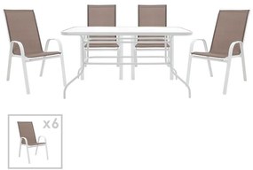 Τραπεζαρία Valor-Calan σετ 7τεμ μέταλλο λευκό-textilene καφέ