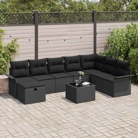 vidaXL Σετ Καναπέ Κήπου με μαξιλάρι 9 pcs Μαύρο Πολυ ράταν