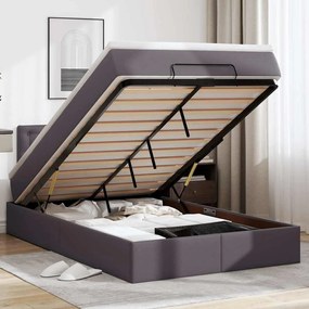 vidaXL Οθωμανικό κρεβάτι με στρώματα &amp; LEDs Γκρι Faux Leather