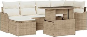 vidaXL Σετ Καναπέ Κήπου με μαξιλάρι 7 pcs Μπεζ Πολυ ράταν