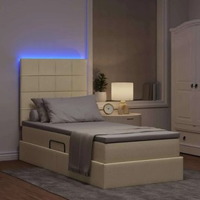 vidaXL LED Κρεβάτι αποθήκευσης με στρώμα Κρέμ 90 x 190 cm Ύφασμα