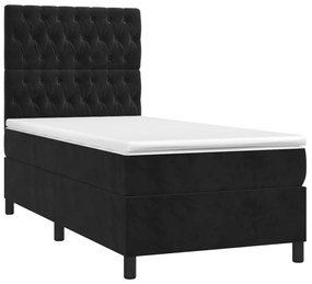 vidaXL Κρεβάτι Boxspring με Στρώμα &amp; LED Μαύρο 100x200 εκ. Βελούδινο