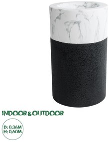 20769 GloboStar® Artificial Garden ALMUDENA 20769 Επιδαπέδιο Πολυεστερικό Τσιμεντένιο Κασπώ Γλάστρα - Flower Pot Μαύρο με Λευκό Φ36 x Υ60cm