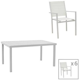 Τραπεζαρία Zacreta-Kliton σετ 7τεμ pakoworld αλουμίνιο σε λευκή απόχρωση 150x80x74εκ
