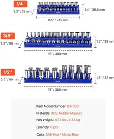 VEVOR Magnetic Socket Organizer Set 6PCS Socket Trays Blue &amp; Red for Metric SAE