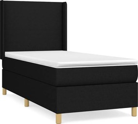 vidaXL Κρεβάτι Boxspring με Στρώμα Μαύρο 90x200 εκ. Υφασμάτινο