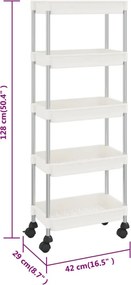 vidaXL Τρόλεϊ Κουζίνας 5 Επιπέδων Λευκό 42 x 29 x 128 εκ. Σίδερο/ABS