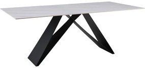 Τραπέζι Meja pakoword Sintered stone λευκό με μεταλλικά πόδια σε μαύρη απόχρωση 200x100x76εκ 200x100x76 εκ.