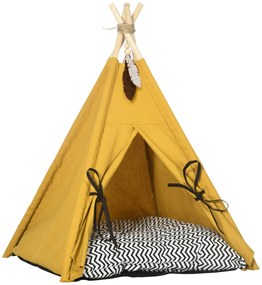 Κρεβάτι κατοικιδίου PawHut, χαριτωμένο σχέδιο tipi, με μαλακό μαξιλάρι, πατάκι δαπέδου, για σκύλους και γάτες, 60 x 60 x 76 εκ.