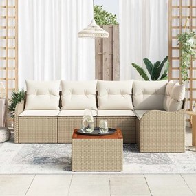 vidaXL Σετ Καναπέ Κήπου 6 pcs Μπεζ Πολυ ράταν