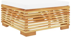 vidaXL Υποπόδιο Κήπου από Μασίφ Ξύλο Teak με Κρεμ Μαξιλάρι