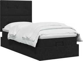 vidaXL Κρεβάτι Ottoman με Στρώμα και LED Μαύρο 90 x 200 cm Ύφασμα