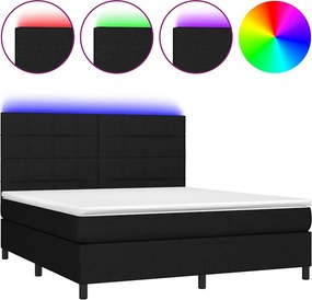 vidaXL Κρεβάτι Boxspring με Στρώμα &amp; LED Μαύρο 180x200 εκ. Υφασμάτινο