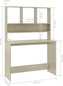 vidaXL Γραφείο με Ράφια Sonoma Δρυς 110x45x157 εκ. από Μοριοσανίδα