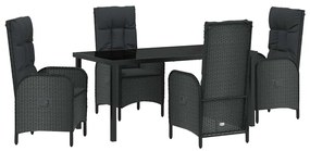 vidaXL Σέτ φαγητού για κήπο με μαξιλάρι 5 pcs Μαύρο συνθετικό ρατάν