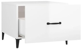 Τραπέζι Σαλονιού με Μεταλλικά Πόδια Γυαλ. Λευκό 50x50x40 εκ. - Λευκό