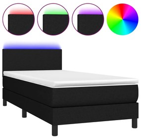 ΚΡΕΒΑΤΙ BOXSPRING ΜΕ ΣΤΡΩΜΑ &amp; LED ΜΑΥΡΟ 90X190 ΕΚ. ΥΦΑΣΜΑΤΙΝΟ 3132959