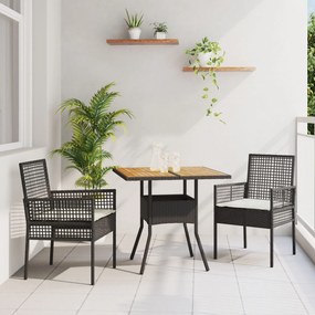 vidaXL Σετ Τραπεζαρίας 3 κομματιών με μαξιλάρια Μαύρο Ρατάν