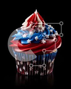Intra Συλλεκτικό Ξύλινο Παζλ Plywood  4mm - Πατριωτικό Cupcake με κόκκινα, λευκά και μπλε διακοσμητικά Σε Ξύλινο Κουτί - Διαστάσεις: 10x10 cm – 25 κομμάτια