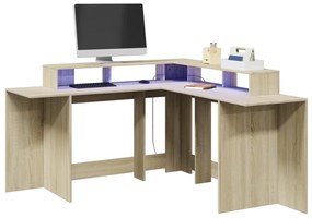 vidaXL Γραφείο με LED Sonoma δρυς 152x152x91 εκ. Επεξεργ. Ξύλο