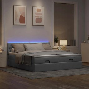 vidaXL Οθωμανικό κρεβάτι με στρώματα &amp; LEDs Ανοιχτό γκρι ύφασμα