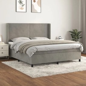 vidaXL Κρεβάτι Boxspring με Στρώμα Ανοιχτό Γκρι 180x200 εκ. Βελούδινο