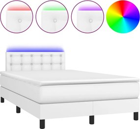 vidaXL Κρεβάτι Boxspring με Στρώμα &amp; LED Λευκό 120x200 εκ. Συνθ. Δέρμα