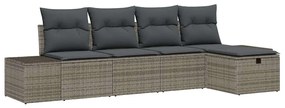 vidaXL Σετ Καναπέ Κήπου με μαξιλάρι 5 pcs Γκρι Πολυ ράταν