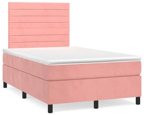 VidaXL Κρεβάτι Boxspring με Στρώμα & LED Ροζ 120x190 εκ. Βελούδινο