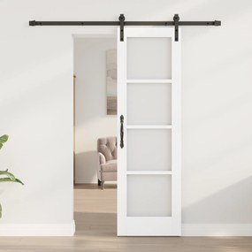 vidaXL Συρόμενη Πόρτα με Σετ Εξαρτημάτων 'ORKDAL' Λευκή Στερεά Ξύλινη & Γυαλί