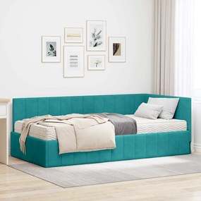 vidaXL Κρεβάτι Γωνίας με στρώμα Τιρκουάζ 90 x 200 cm Βελούδο