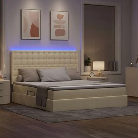 vidaXL LED Κρεβάτι αποθήκευσης με στρώμα Κρέμ 160 x 200 cm Ύφασμα