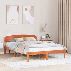 vidaXL Κρεβάτι  με Κεφαλάρι Καφέ 160x200 εκ Μασίφ Ξύλο Πεύκο